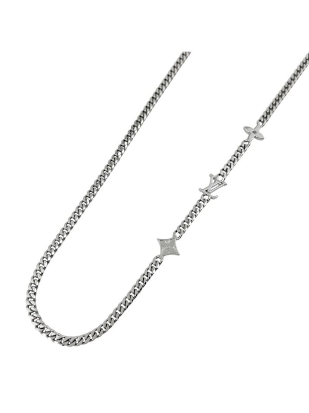 Louis Vuitton Necklace Monogram Low Flower Metal Silver
